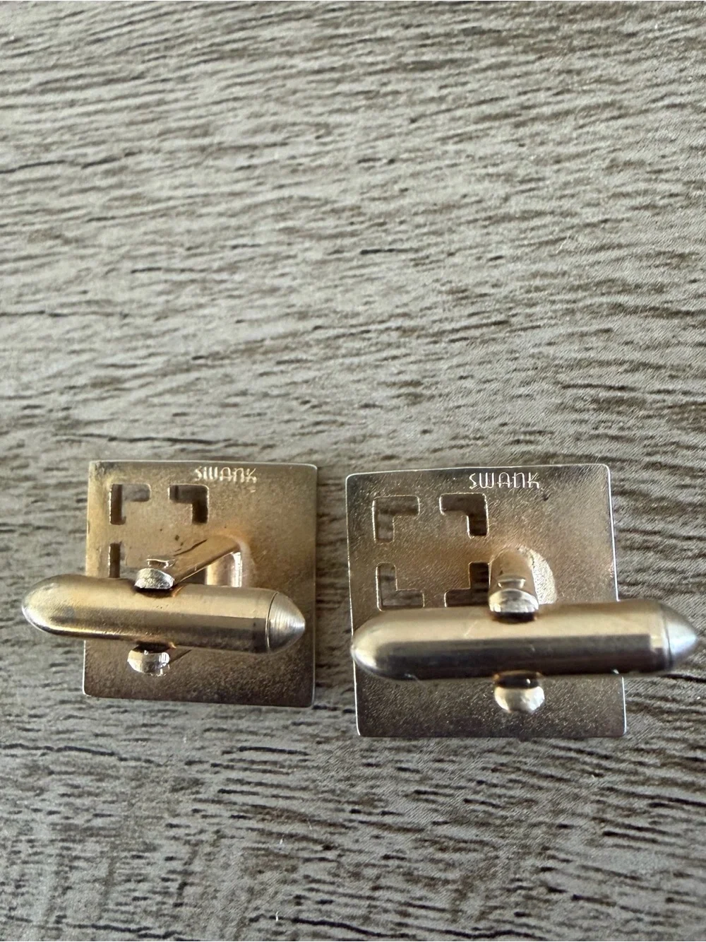 Vintage Swank Goldtone Square Faux Pearls Mother Pearl? Cufflinks Cutout Design